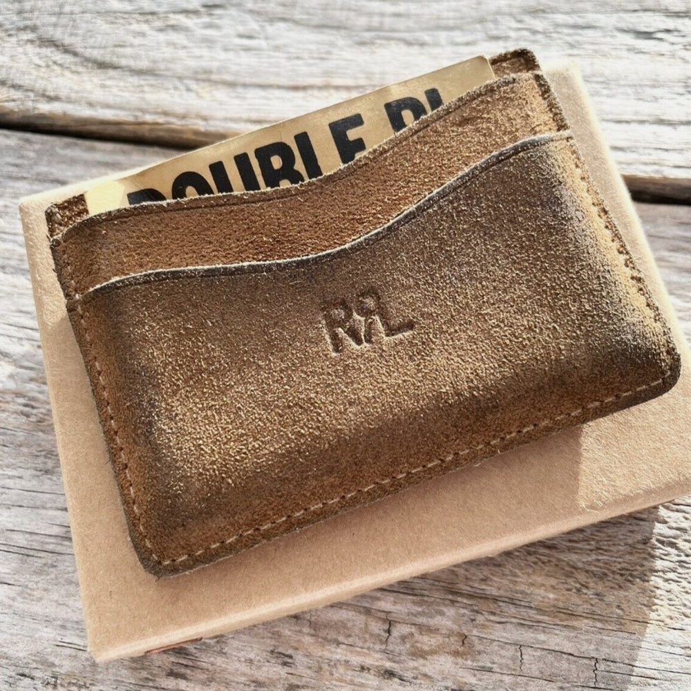 Double RL Ralph Lauren RRL Card Holder Wallet Roughout Suede Brown Leather